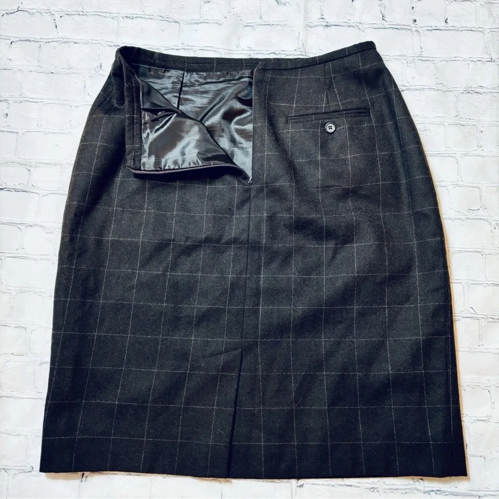 Lauren Ralph Lauren Size 8 Worsted Wool Pencil Skirt Brown Window Pane Career
